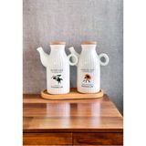 Bambu Standlı Çizgili 2'li Porselen Yağdanlık Seti, 1000 ml - Seçenek 1