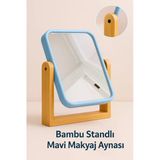 Bambu Standlı Dikdörtgen Çerçeveli Makyaj Traş Aynası Komedin Dresuar Wc Aynası 18X15 Cm