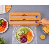 Bambu Streç Film ve Folyo Kesici Organizer-Kayar Bıçaklı 2 Bölmeli 33x16x8cm Mutfak Düzenleyici