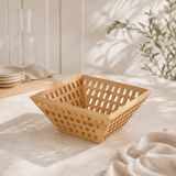Bambu Sunumluk Sepet 20 cm, Doğal Ahşap Meyve Sepeti, Ekmeklik Kahvaltılık Çerezlik ve Servis Sepeti