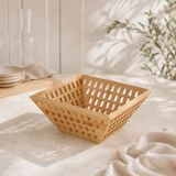 Bambu Sunumluk Sepet 20 cm, Doğal Ahşap Meyve Sepeti, Ekmeklik Kahvaltılık Çerezlik ve Servis Sepeti