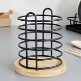 Bambu Tabanlı Metal Kaşıklık - Tezgah Üstü Dik Kaşıklık Mutfak Düzenleyici Dekoratif Organizer