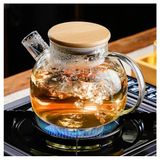Bambu Teapot Cam Demlik, Borosilikat, Süzgeçli Çaydanlık Tek