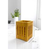 Bambu Tezgah Üstü Dekoratif Kare Dik Kaşıklık, Mutfak Tezgah Üstü Düzenleyici 14 cm (Vivatti) Kahverengi 10 x 15 - Çok Renkli - Standart