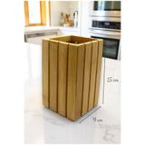 Bambu Tezgah Üstü Dekoratif Kare Dik Kaşıklık, Mutfak Tezgah Üstü Düzenleyici 15 cm (vivatti) Kahverengi 10 x 15
