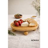 Bambu Top Ayaklı Yuvarlak Stand Çizgi Desenli Sunum Tabağı 28X28CM