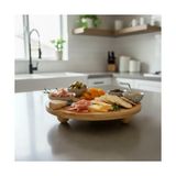 Bambu Top Ayaklı Yuvarlak Sunumluk – 30CM Çap Seçenekli Doğal Ahşap Servis Tabağı | Peynir, Meze, Kek Standı, Kahvaltı ve Charcuterie Board | Yükseltilmiş Masaüstü Tepsi (30 Cm) - standart