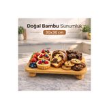 Bambu Top Mantar Ayaklı Kare Sunumluk 30x30 cm – Şık Pasta & Tatlı Servis Tabağı Kahverengi 30 x 30
