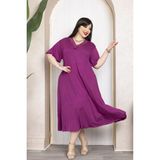 Bambu V Yaka Dantel Detaylı Eteği Kloş Elbise Büyük Beden 6xl - Vişne Çürüğü