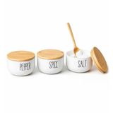 Bambu Vakumlu Hava Geçirmez Kapaklı 3'lü Beyaz Cam Baharatlık Seti 370 ml, Spice Salt Pepper Yazılı Silindir Kavanoz, Tuzluk ve Kuru Gıda Saklama Kabı, Tezgah Üstü Mutfak Düzenleyici 3 Parça Set