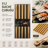 Bambu Yemek Çubuğu Seti, Sushi ve Asya Mutfağı için, 5 li set10 Adet | 5'li Set, Günlük Sofra Kullanımı, Bambu Malzeme