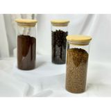 Bambu Yuvarlak Kapak Vakumlu Baharatlık Çok Amaçlı Kavanoz 3 Lü Set - Şeffaf - 450 ml