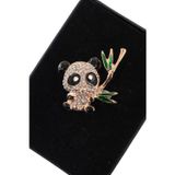 Bambulu panda broş Kristal taşlı bambu ağaçlı erkek kadın yaka iğnesi pandalı broş.