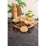 Bambum 300ml 7'li Hava Aldırmaz Cam Kahvaltılık Bambu Silikonlu Kapaklı Döner Tepsi