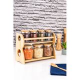Bambum 8 Parça 2 Katlı Standlı Baharatlık Seti Bambu Malzeme ile Şık Mutfak Dekoru için Tasarlandı