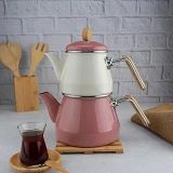 Bambum Lumino Pembe Bambu Kulplu Emaye Çaydanlık Takımı