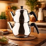 Bambum Solid Çelik Çaydanlık - Gri / Siyah - 1,6 Lt + 1,25 Lt - Çok Renkli