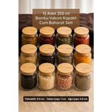 Bambum Zone 12'li Cam Baharatlık Seti 250 ml - Bambu Vakum Kapaklı Mutfak Erzak Saklama Kabı ve Baharat Takımı - Ahşap