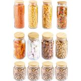Bambum Zone - 12'li Cam Saklama Kabı 600ML-800ML-1300ML Vakumlu Bambu Kapaklı - Ahşap - 2,7 lt