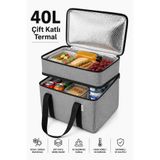 Bambus Çift Katlı Termal Çanta 40 Litre İki Katlı Termos El Günlük Seyahat Buzluk Piknik Çantası