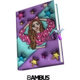 Bambus Home 3 Boyutlu Baskılı Mor Kapaklı Kilitli Hatıra Defteri Kızlar İçin Şık Tasarım - Lavanta Moru