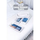 Bambus Home 4'lü Beyaz Dolap Içi Düzenleyici Organizer Set - Çok Amaçlı Çekmece Içi Organizer