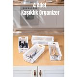 Bambus Home 4’lü Beyaz Mutfak Çekmece Içi Düzenleyici – Kaşık Çatal Bıçak Organizeri, Plastik Düzenleme Kutusu