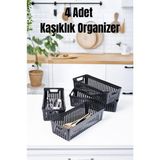 Bambus Home 4’lü Gri Mutfak Çekmece Içi Düzenleyici – Kaşık Çatal Bıçak Organizeri, Plastik Düzenleme Kutusu - Siyah