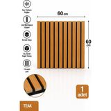 Bambus Home Dekoratif Çıtalı Mdf Akustik Duvar Paneli Akustik Ahşap Duvar Kaplama Paneli 60X60 cm Teak
