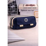 Bambus Home Önü Cepli 3 Bölmeli Büyük Kapasiteli Öğrenci/ofis Malzeme Kumaş Kalem Kutusu Kalemlik - Lacivert - 7x13x23CM
