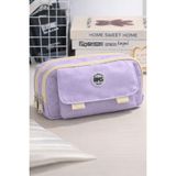 Bambus Home Önü Cepli 3 Bölmeli Büyük Kapasiteli Öğrenci/ofis Malzeme Kumaş Kalem Kutusu Kalemlik - Mor - 7x13x23CM