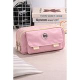 Bambus Home Önü Cepli 3 Bölmeli Büyük Kapasiteli Öğrenci/ofis Malzeme Kumaş Kalem Kutusu Kalemlik - Pembe - 7x13x23CM