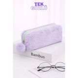 Bambus Home Peluş Tek Gözlü Bölmeli Okul Için Ponponlu Çok Amaçlı Organizer Kalemlik Kalem Kutusu - Mor - Tek Bölmeli