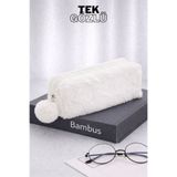 Bambus Home Peluş Tek Gözlü Bölmeli Okul İçin Ponponlu Çok Amaçlı Organizer Kalemlik Kalem Kutusu