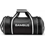 Bambus Home Silindir Spor ve Seyahat Çantası Suni Deri Omuz Çantası Unisex Su Geçirmez - Siyah