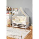 Bamgidoo Ahşap Beşik Anne Yanı Beşik Beyaz 60X120 - Sarı Yıldız Tek Yastık Uyku Seti + Yatak - Essential Graphite