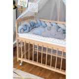 Bamgidoo Ahşap Beşik Anne Yanı Beşik Organik 60X120 - Mavi Gri Örgü Uyku Seti Seti + Yatak + Tekerlekli - Moon Grey