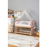 Bamgidoo Ahşap Beşik Anne Yanı Beşik Organik 60X120 - Pembe Beyaz Örgü Uyku Seti Seti + Yatak