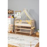 Bamgidoo Ahşap Beşik Anne Yanı Beşik Organik 60x120 - Sarı Gri Örgü Uyku Seti Seti + Yatak + Tekerlekli