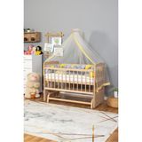 Bamgidoo Ahşap Beşik Anne Yanı Beşik Organik 60X120 - Sarı Mavi Örgü Uyku Seti Seti + Yatak - Krem