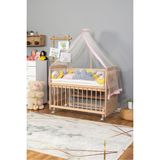 Bamgidoo Ahşap Beşik Anne Yanı Beşik Organik 60X120 - Sarı Pembe Örgü Uyku Seti Seti + Yatak + Tekerlekli