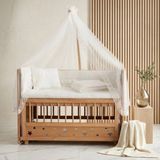 Bamgidoo Ahşap Beşik Anne Yanı Beşik Organik (Boyasız) 60X120 - Krem Güpür Uyku Seti Yatak - Lacivert - Kırmızı