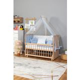 Bamgidoo Ahşap Beşik Anne Yanı Beşik Organik (BOYASIZ) 60x120 - Mavi Prens (ERKEK) Uyku Seti Yatak