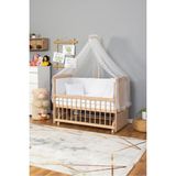 Bamgidoo Ahşap Beşik Anne Yanı Beşik Organik(Boyasız) 60X120-BEYAZ Güpür Uyku Seti + Yatak - Naturel - Krem
