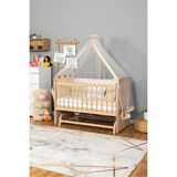 Bamgidoo Ahşap Beşik Anne Yanı Beşik Organik(Boyasız) 60X120-KREM Nakış(Yazısız) Uyku Seti + Yatak - Cool Grey