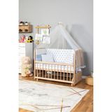 Bamgidoo Ahşap Beşik Anne Yanı Beşik Organik(Boyasız) 60X120-MAVI Yıldız Tek Yastık Uyku Seti + Yatak - Açık Lacivert