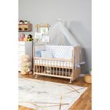 Bamgidoo Ahşap Beşik Anne Yanı Beşik Organik(Boyasız) 60X120-MAVI Yıldız Tekyastık Uykuseti Yatak Tekerlekli - Naturel