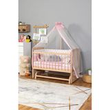 Bamgidoo Ahşap Beşik Anne Yanı Beşik Organik(Boyasız) 60x120-Pembe Yıldız 3 Yastık Uyku Seti + Yatak