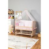 Bamgidoo Ahşap Beşik Anne Yanı Beşik Organik(Boyasız) 60X120-PEMBE Yıldız Tek Yastık Uykuseti Yatak+Tekerlek - Lila - Beyaz