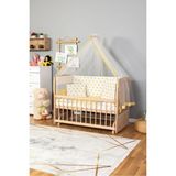 Bamgidoo Ahşap Beşik Anne Yanı Beşik Organik(Boyasız) 60x120-Sarı Yıldız Tek Yastık Uyku Seti + Yatak